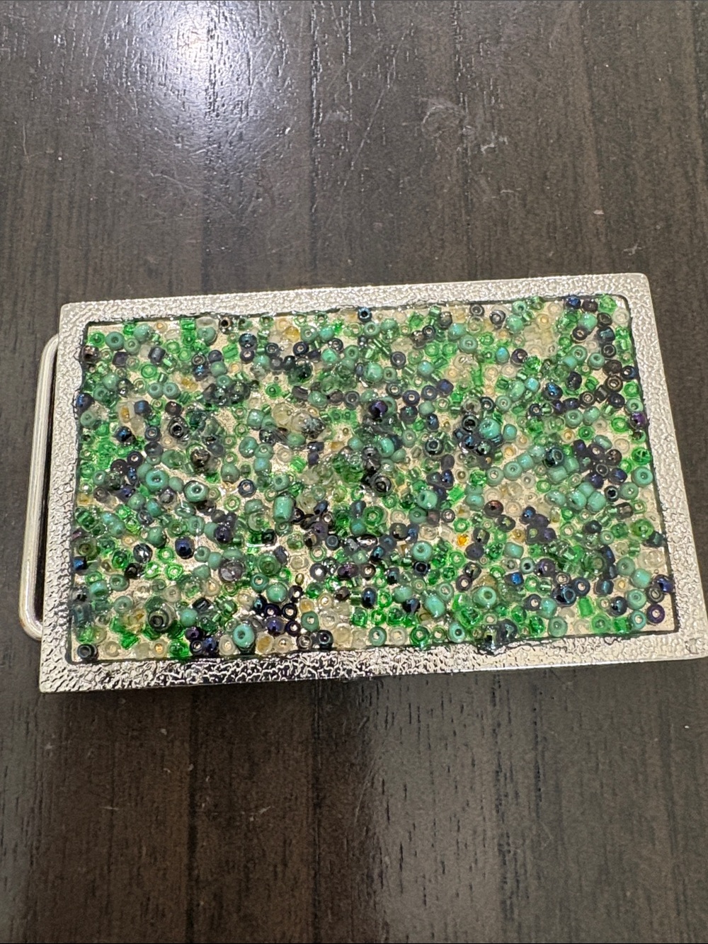 Beaded Green & Silver Decorative Belt Buckle